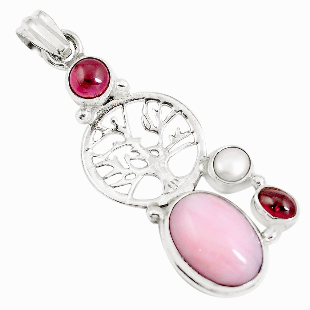 925 sterling silver 8.14cts natural pink opal garnet tree of life pendant m89009