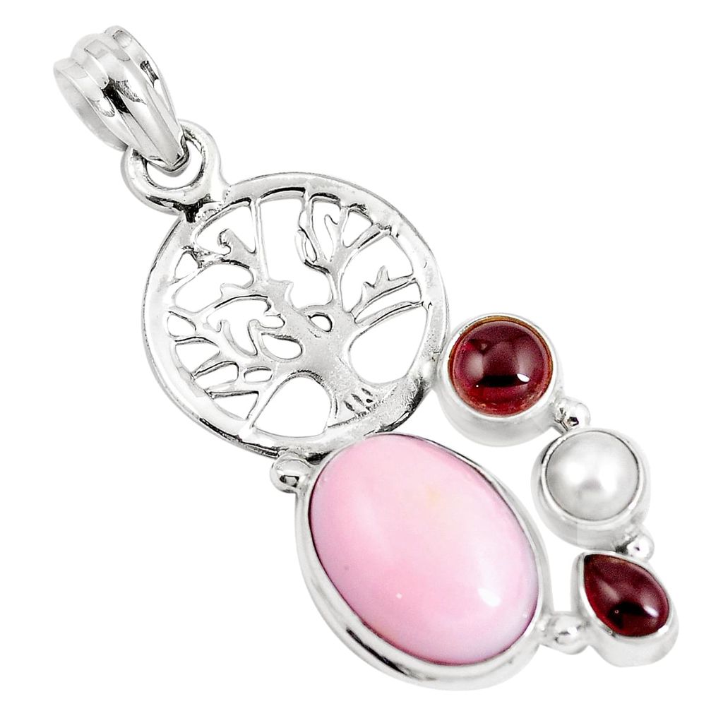 925 sterling silver 9.03cts natural pink opal garnet tree of life pendant m89014