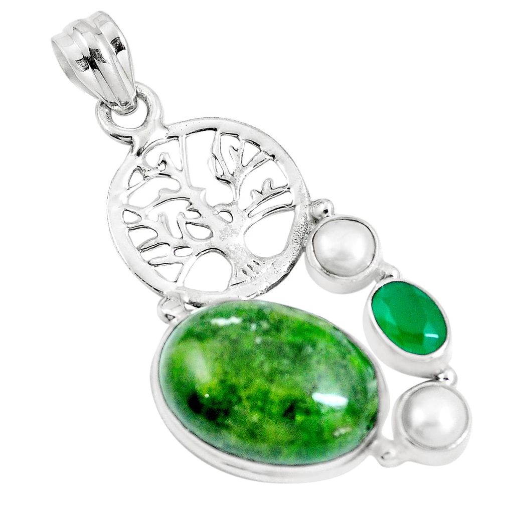 17.81cts natural green chrome diopside 925 silver tree of life pendant m89021