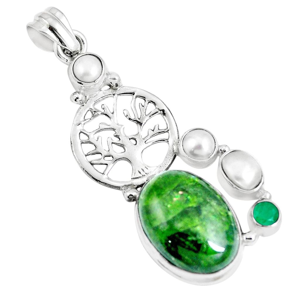 17.69cts natural green chrome diopside 925 silver tree of life pendant m89023