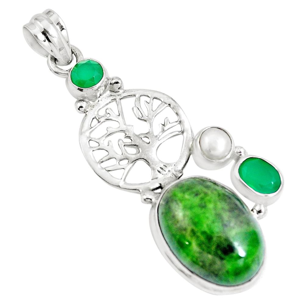 925 silver 17.36cts natural green chrome diopside tree of life pendant m89024