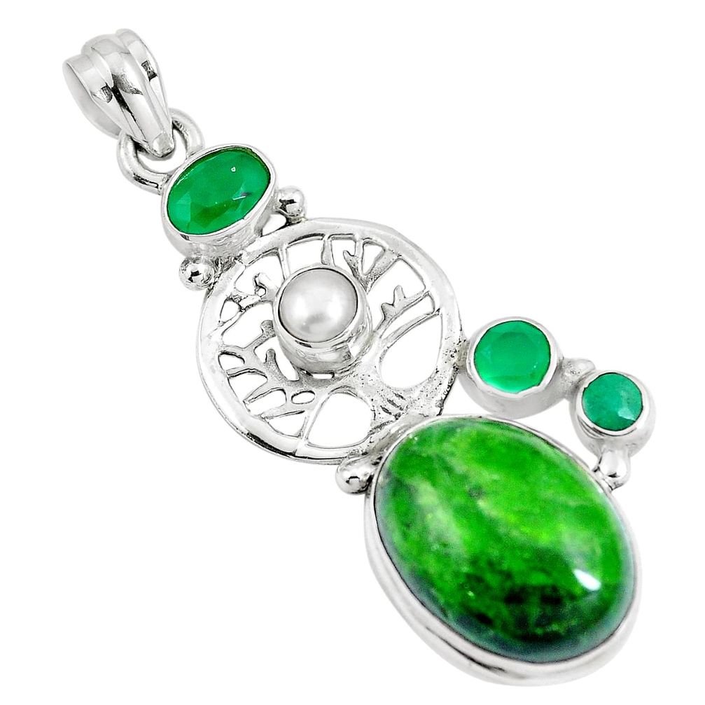 16.89cts natural green chrome diopside 925 silver tree of life pendant m89026