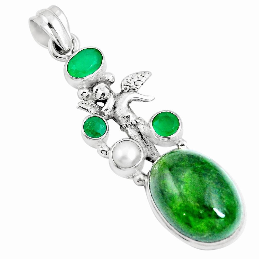 16.25cts natural chrome diopside 925 silver angel wings fairy pendant m89029