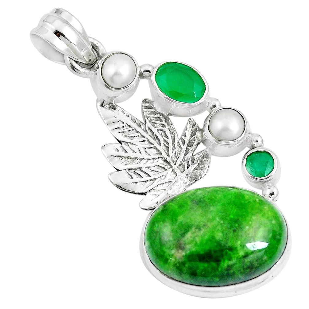 16.09cts natural green chrome diopside 925 silver deltoid leaf pendant m89030