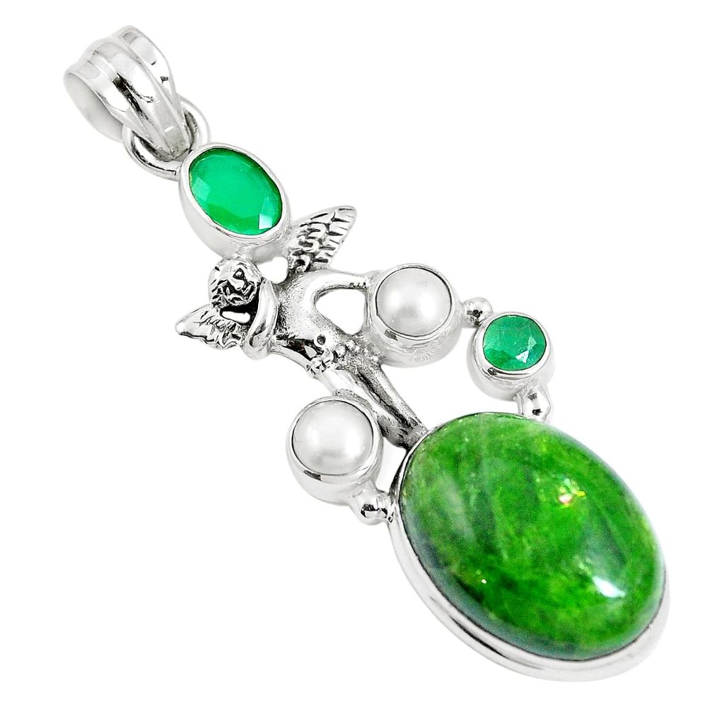 17.81cts natural chrome diopside 925 silver angel wings fairy pendant m89035