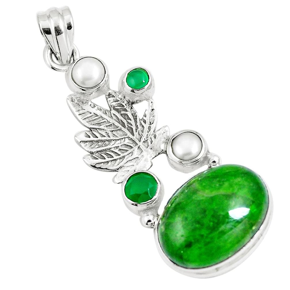 925 silver 16.93cts natural green chrome diopside deltoid leaf pendant m89036