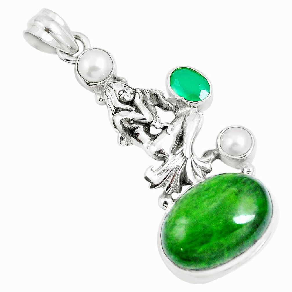 17.22cts natural chrome diopside 925 silver angel wings fairy pendant m89037