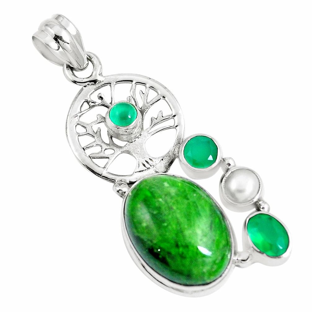 16.93cts natural green chrome diopside 925 silver tree of life pendant m89039