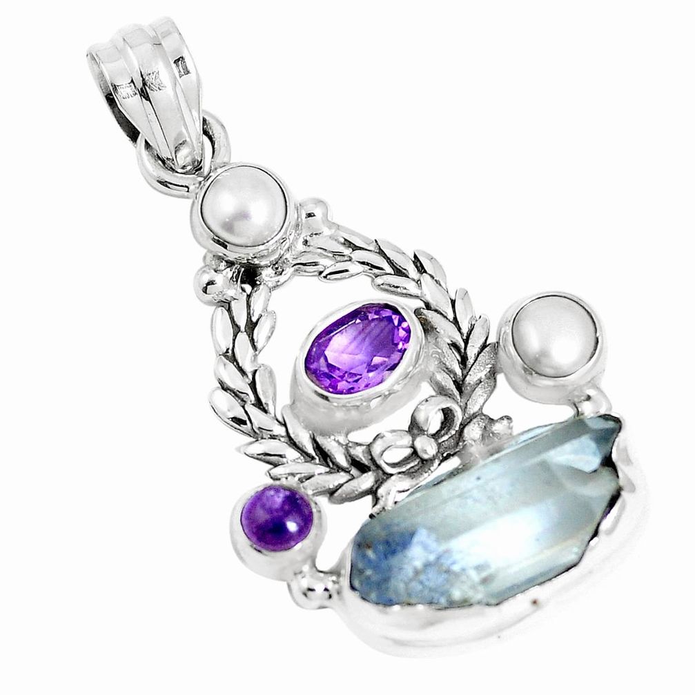 925 silver 16.17cts natural blue dumortierite rough amethyst pendant m89044