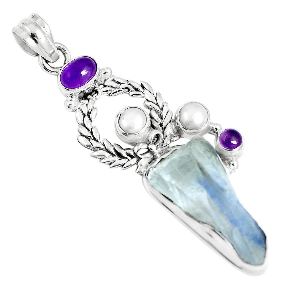 23.74cts natural blue dumortierite rough amethyst 925 silver pendant m89055