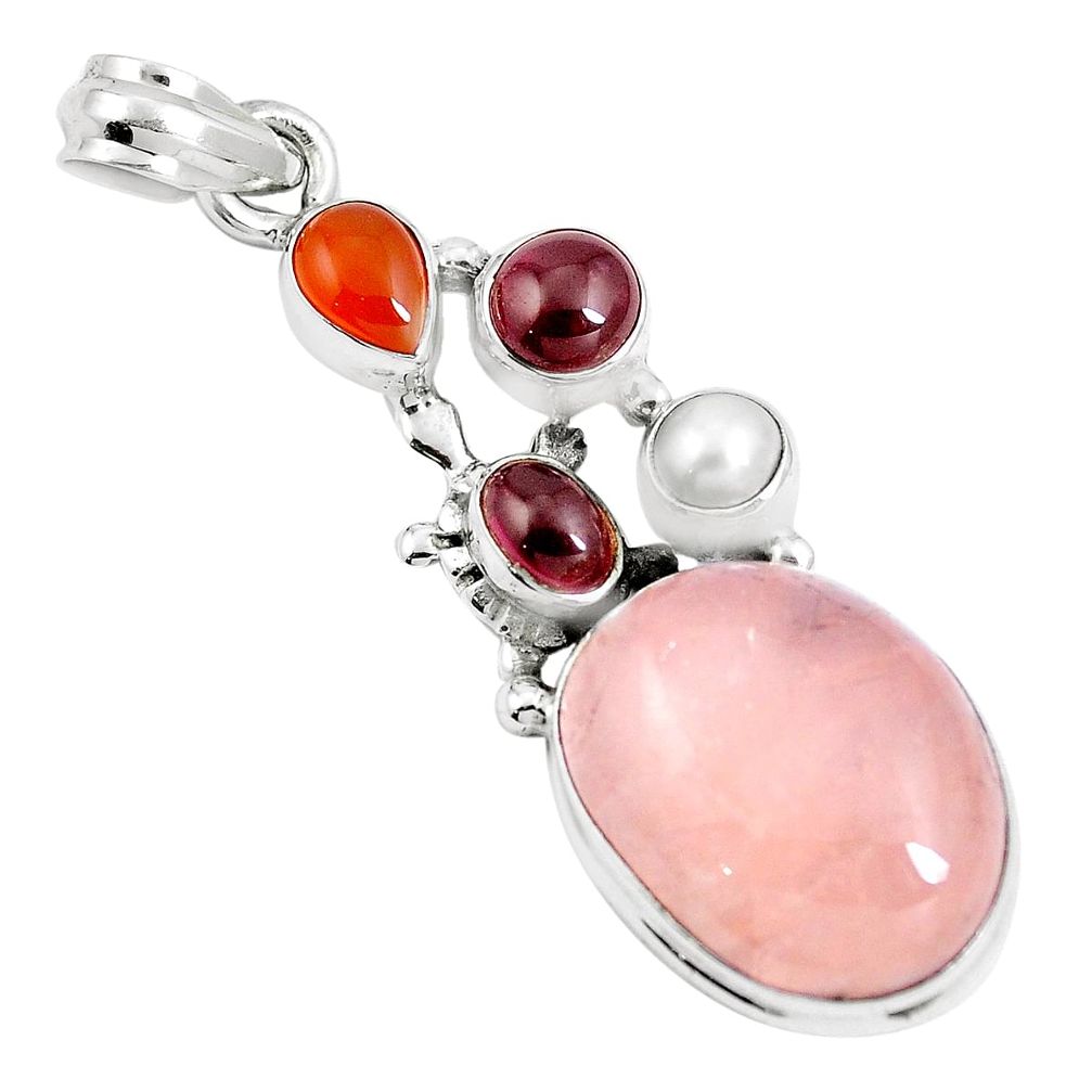 18.15cts natural pink morganite cornelian (carnelian) 925 silver pendant m89062