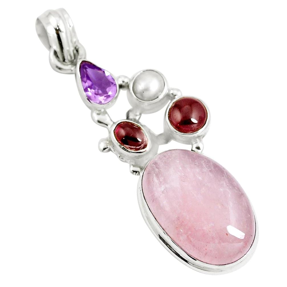 19.99cts natural pink morganite cornelian (carnelian) 925 silver pendant m89069