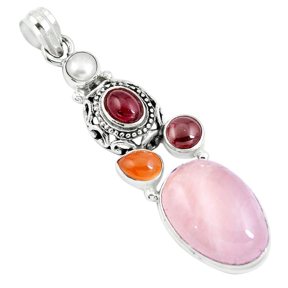 925 silver 20.75cts natural pink morganite cornelian (carnelian) pendant m89074