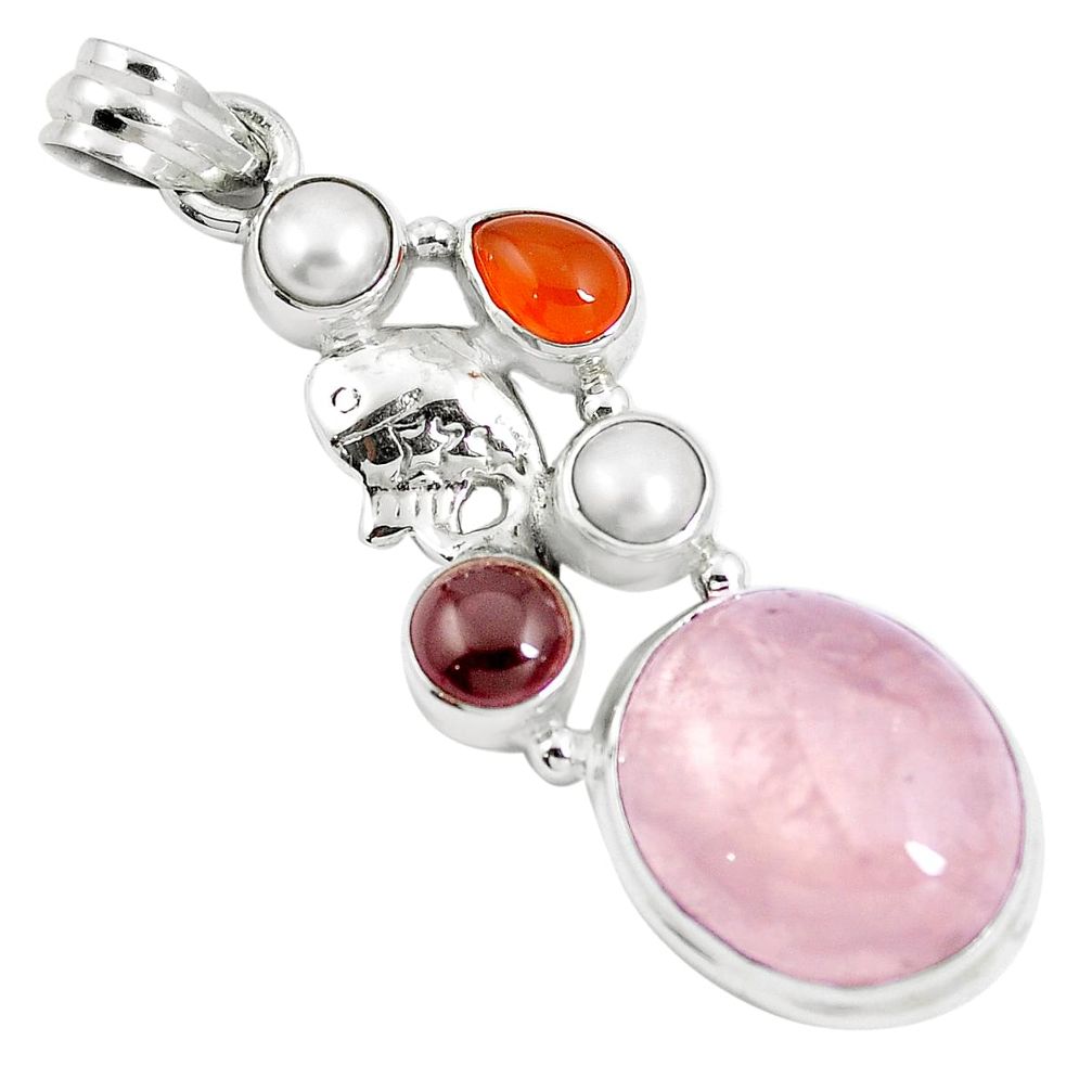 19.85cts natural pink morganite cornelian 925 silver fish pendant m89075