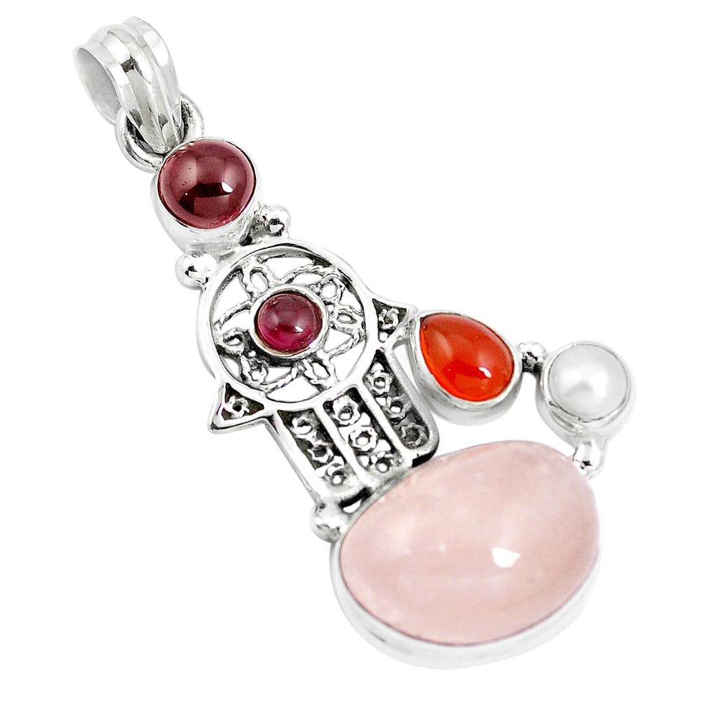 925 silver 14.99cts natural morganite cornelian hand of god hamsa pendant m89079