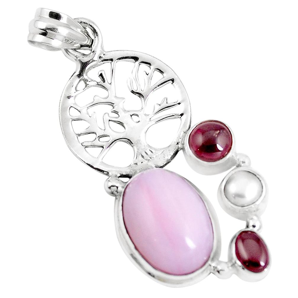 7.84cts natural pink opal garnet 925 sterling silver tree of life pendant m89083