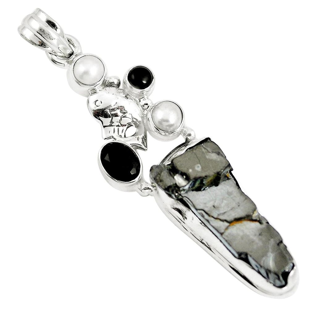 925 sterling silver 20.72cts natural black shungite onyx pendant jewelry m89100