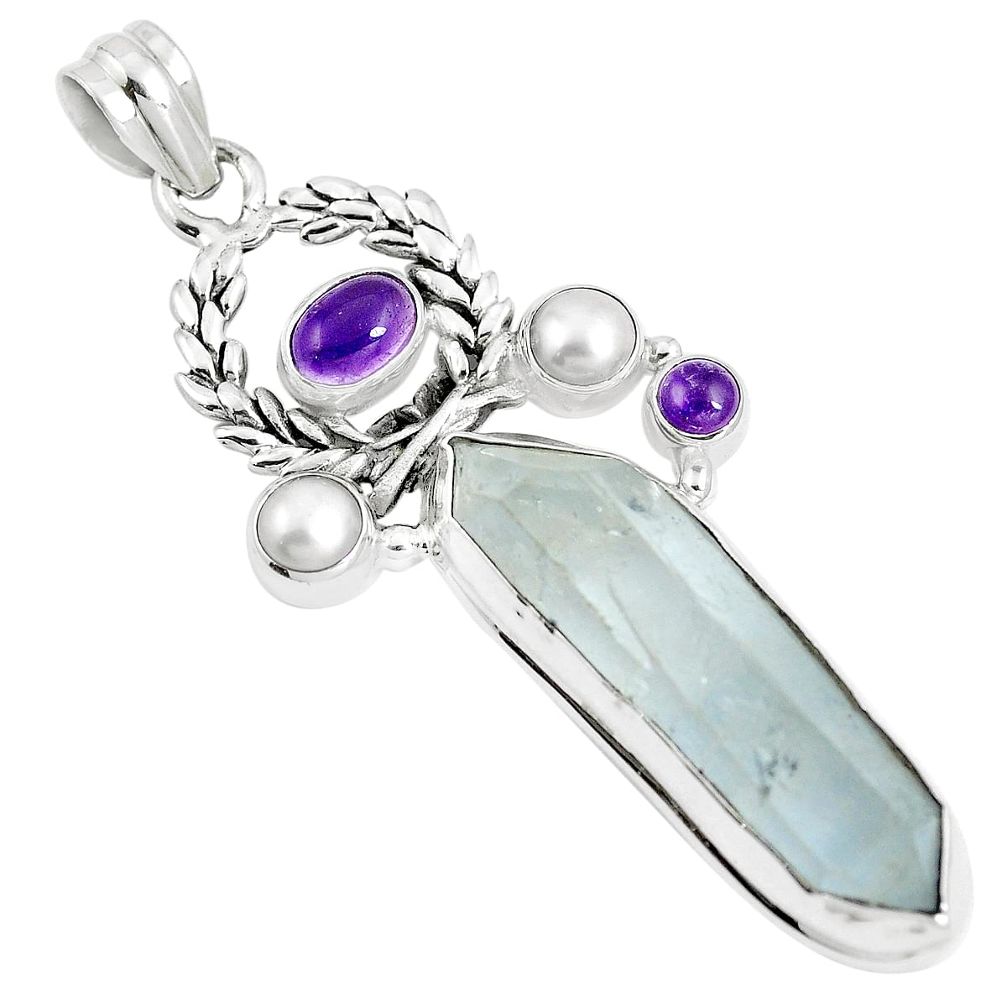 26.47cts natural white dumortierite rough amethyst 925 silver pendant m89116