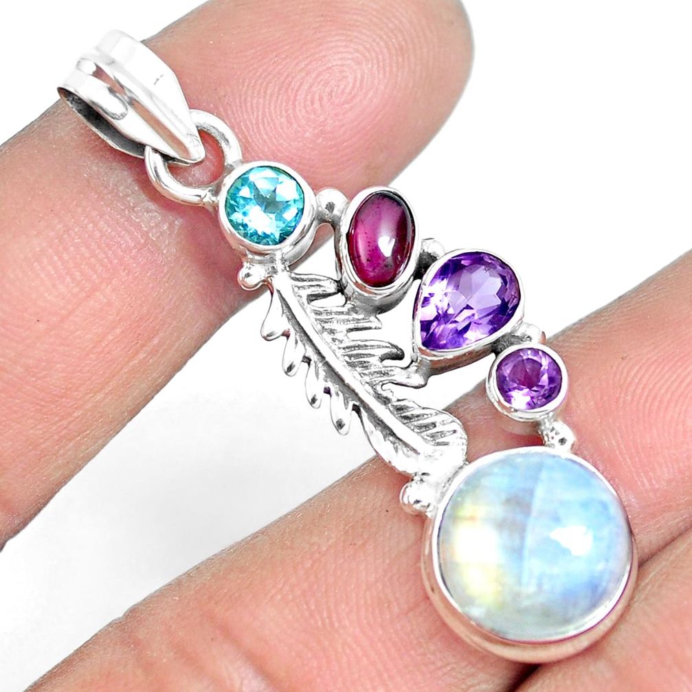 925 sterling silver 8.10cts natural rainbow moonstone amethyst pendant m89124