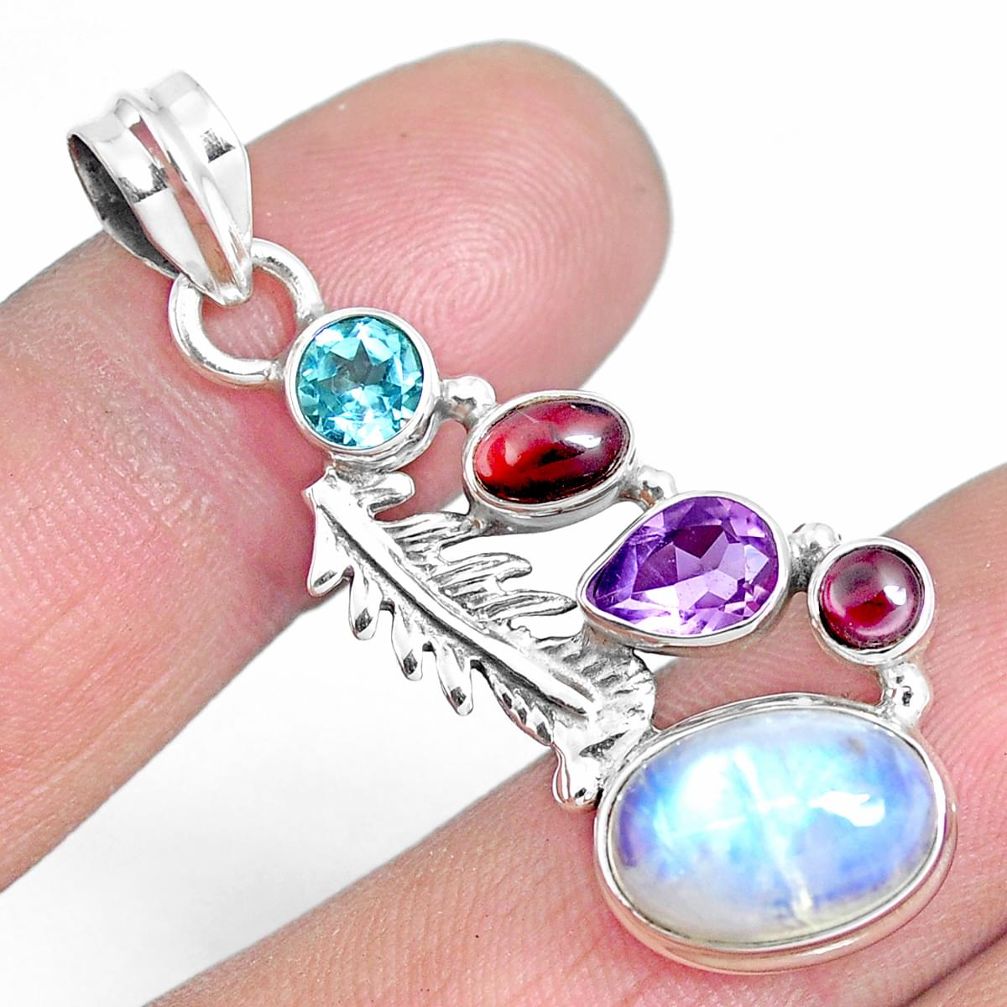 8.42cts natural rainbow moonstone amethyst 925 sterling silver pendant m89125