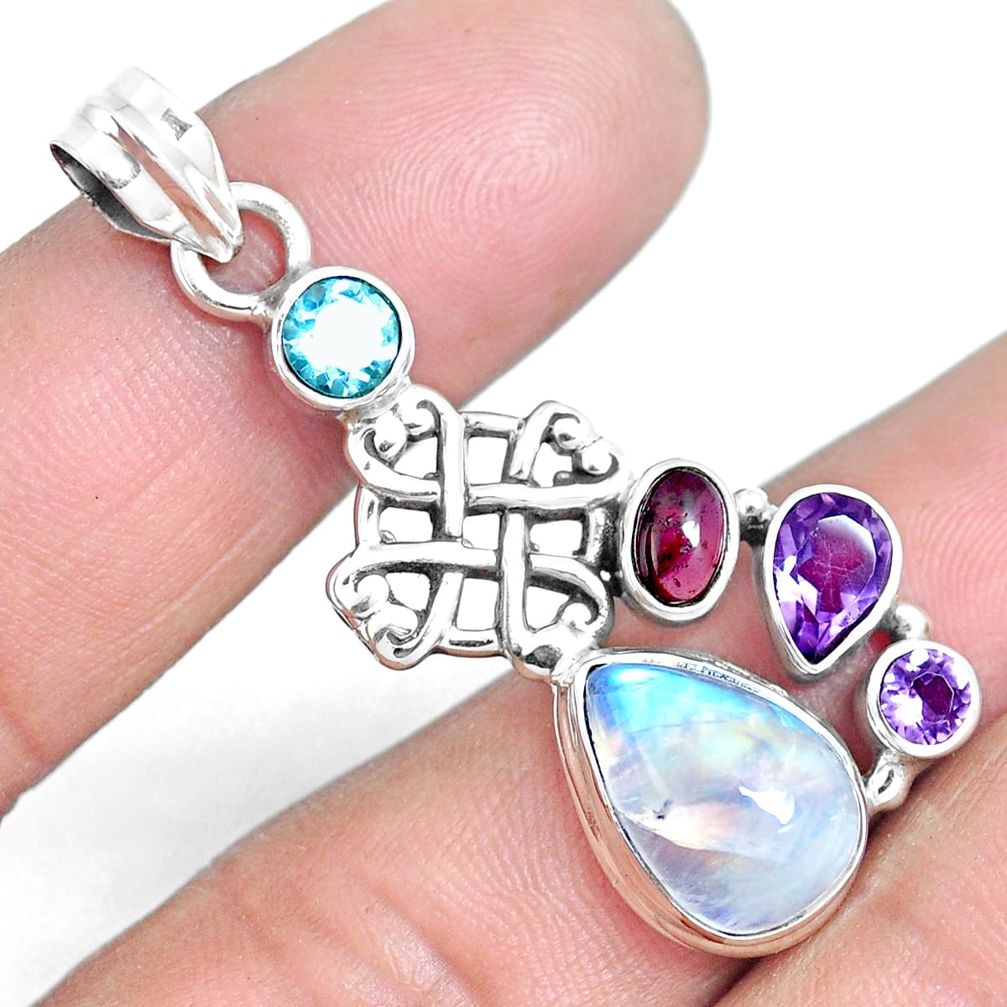 8.88cts natural rainbow moonstone amethyst 925 sterling silver pendant m89128