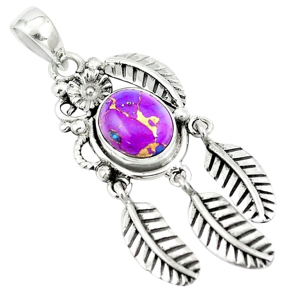 925 sterling silver 5.30cts purple copper turquoise dreamcatcher pendant m89165