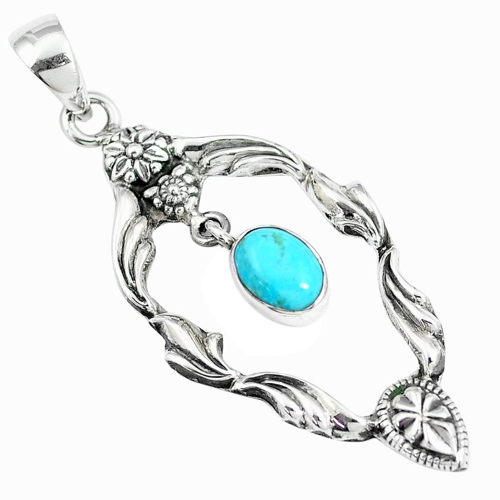 2.33cts blue arizona mohave turquoise 925 sterling silver flower pendant m89267