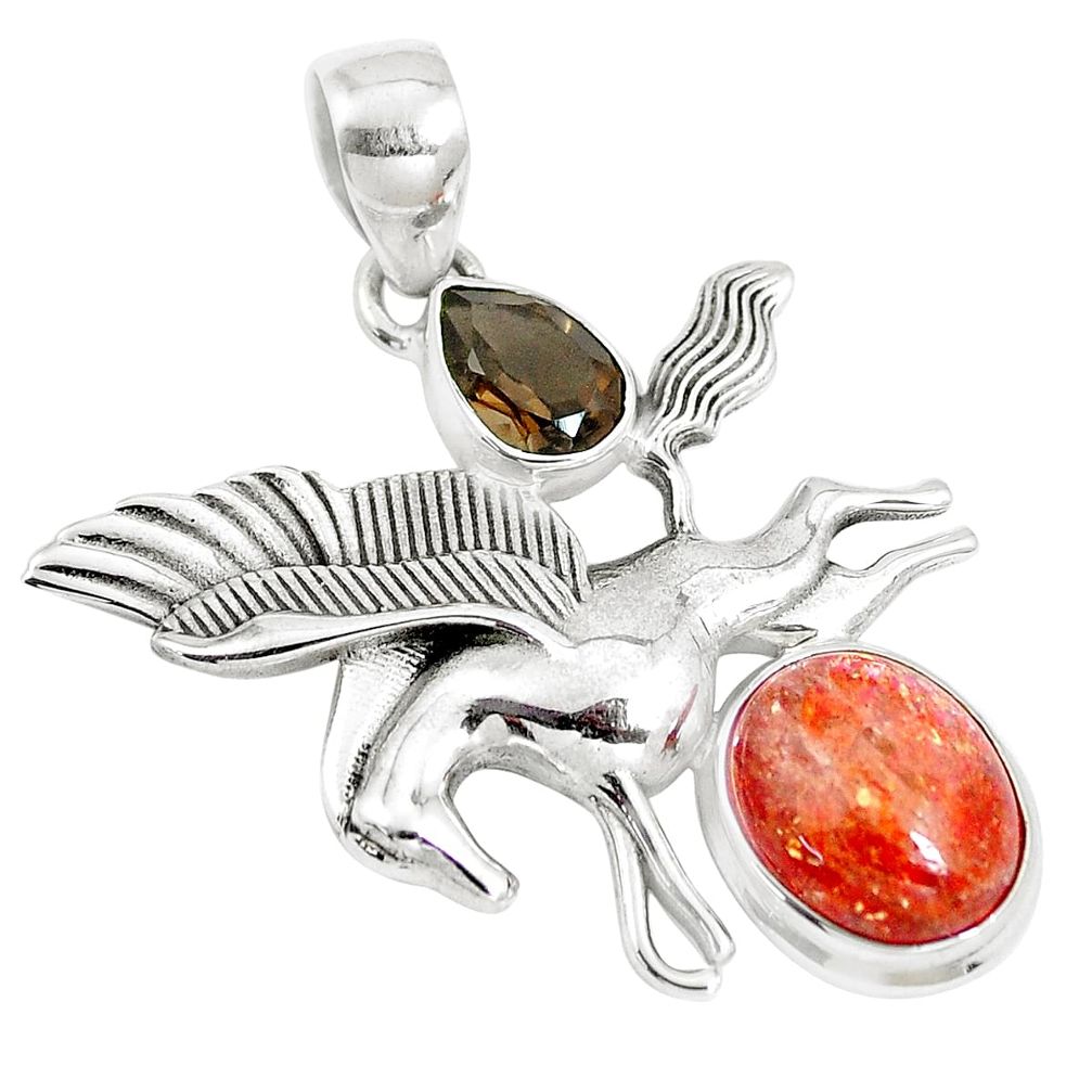 6.31cts natural orange sunstone 925 silver unicorn pendant jewelry m89283