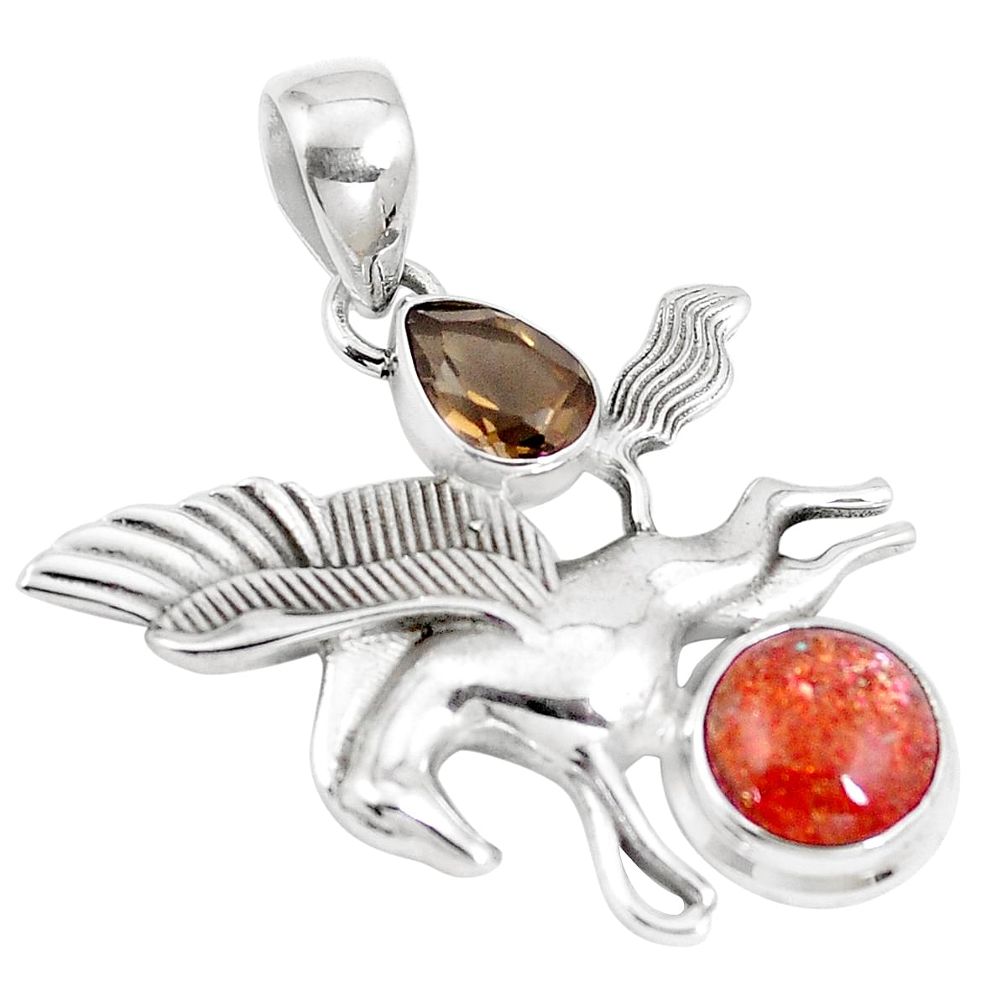 6.78cts natural orange sunstone 925 silver unicorn pendant jewelry m89284