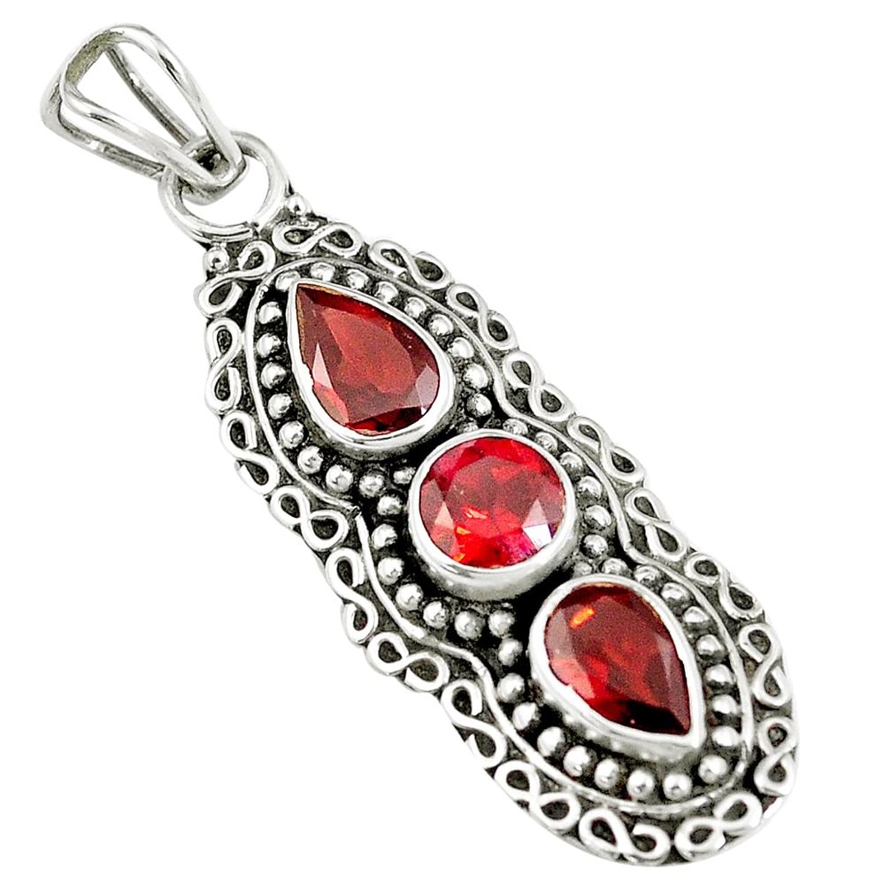 925 sterling silver 4.52cts natural red garnet pear pendant jewelry m89304