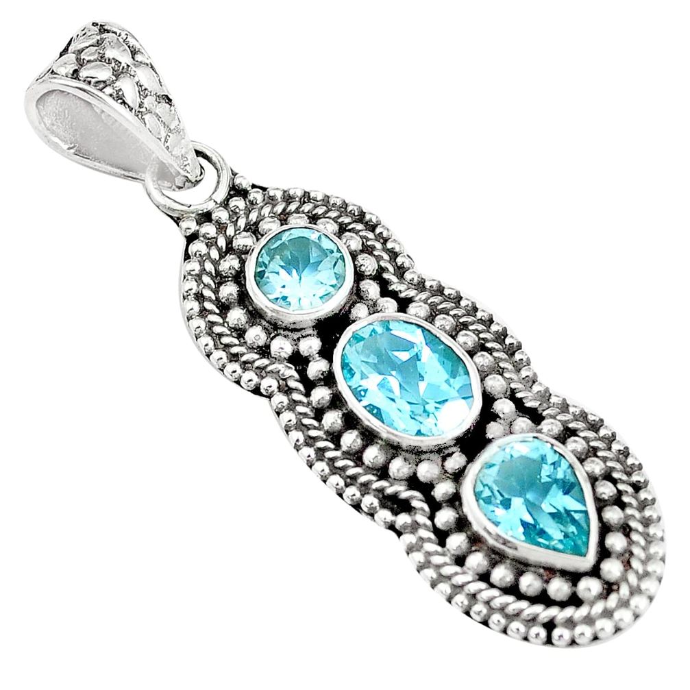 925 sterling silver 4.35cts natural blue topaz oval pendant jewelry m89308