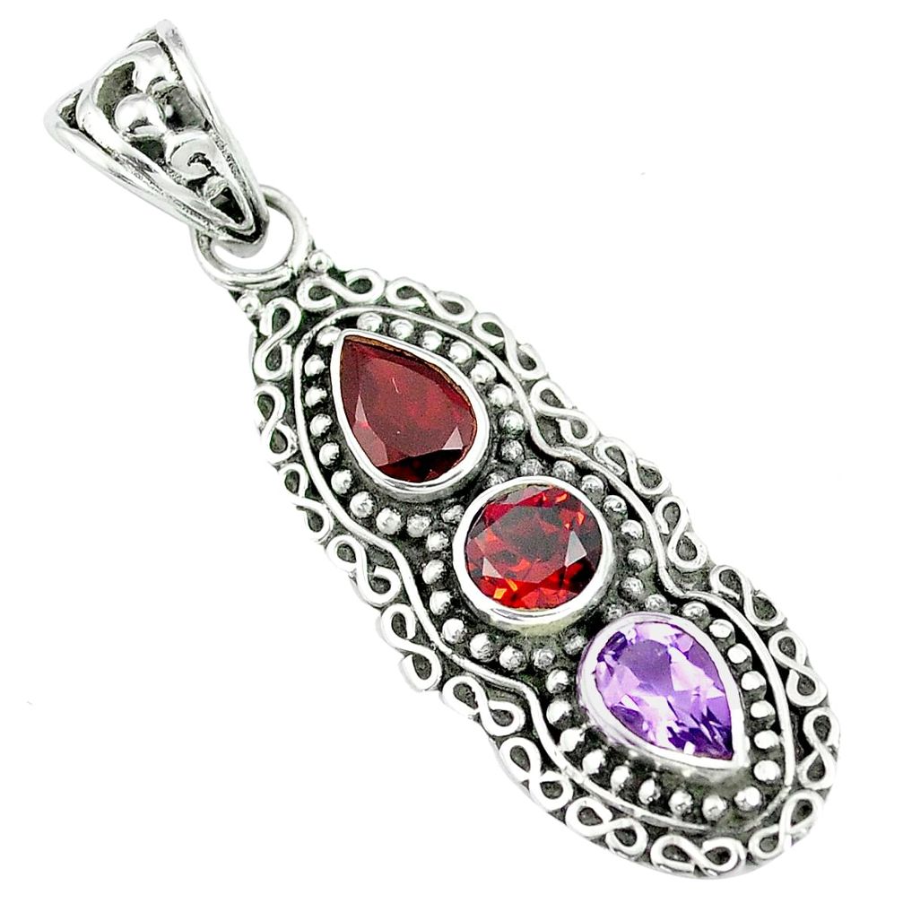 4.52cts natural red garnet amethyst 925 sterling silver pendant jewelry m89317