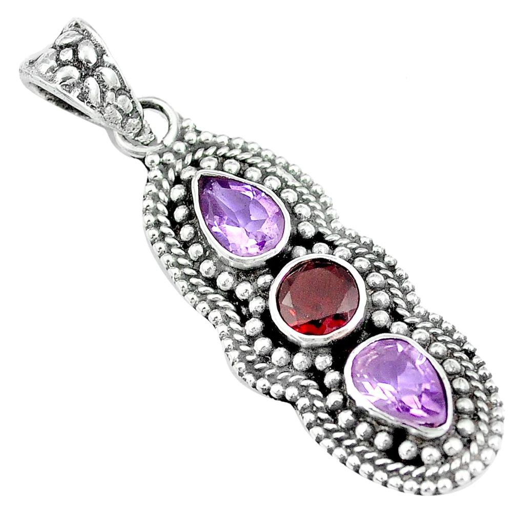 925 sterling silver 4.17cts natural red garnet amethyst pendant jewelry m89318