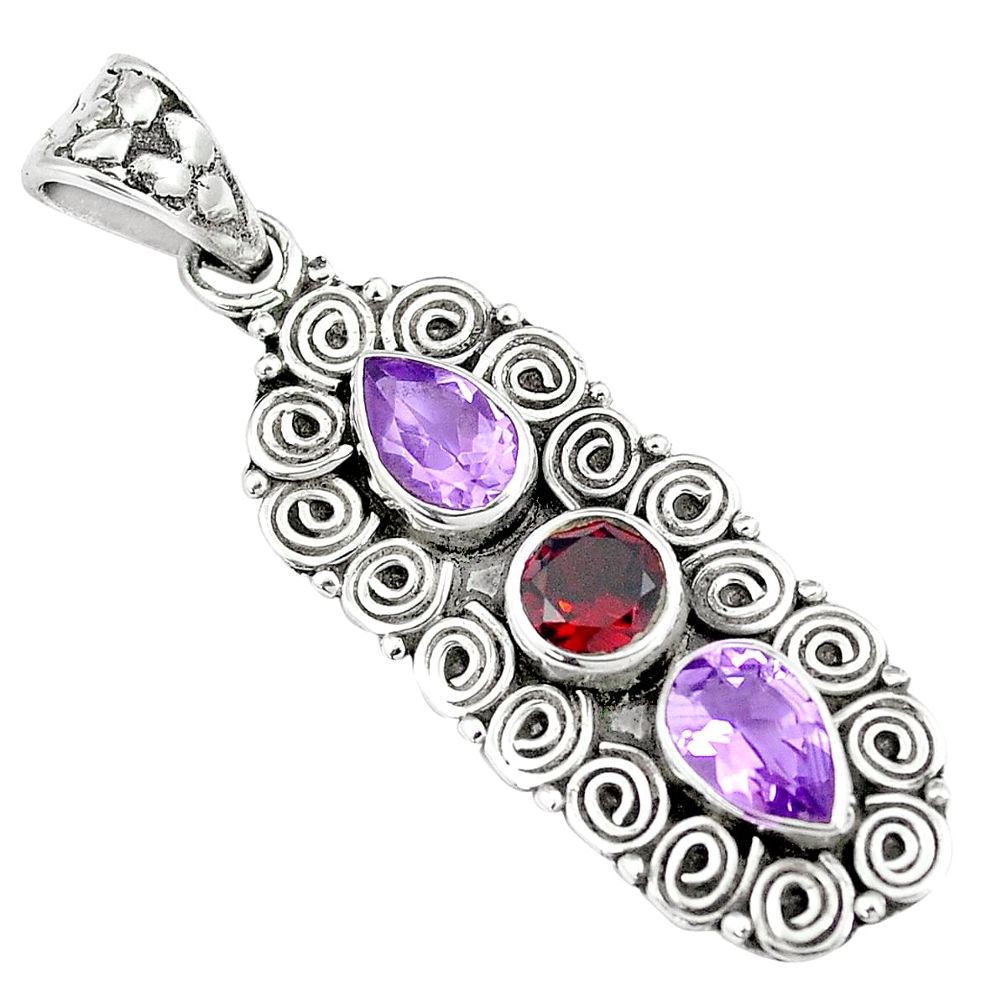 4.52cts natural red garnet amethyst 925 sterling silver pendant jewelry m89321