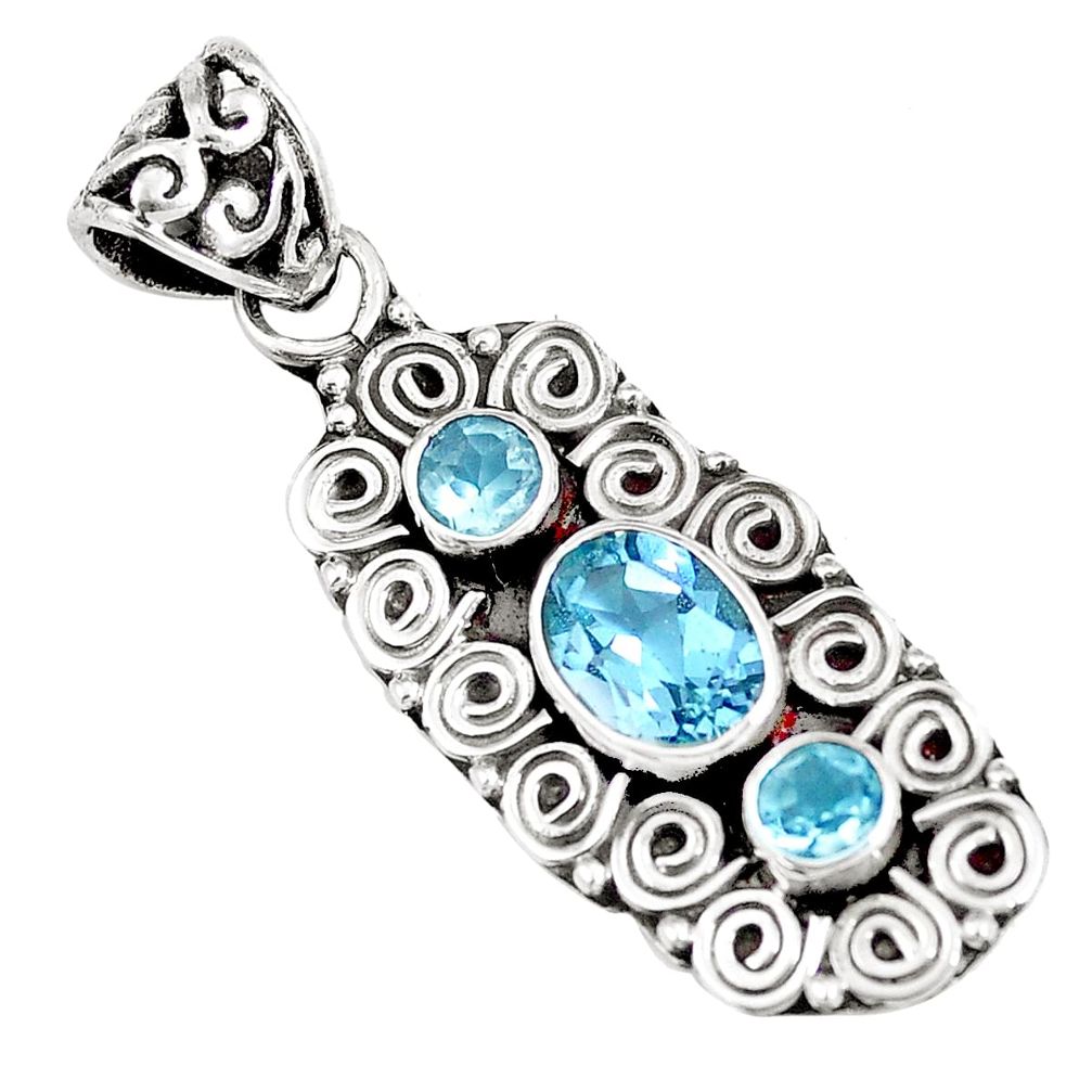 3.14cts natural blue topaz 925 sterling silver pendant jewelry m89326