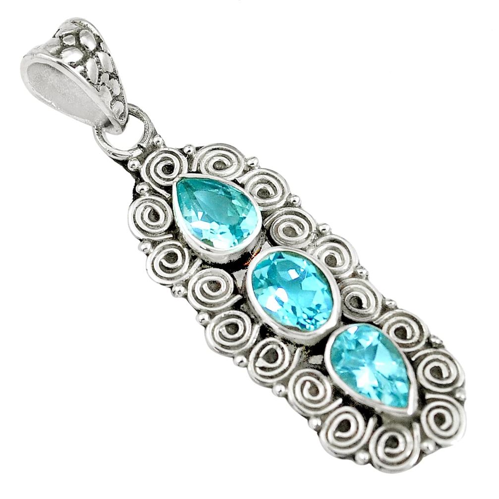 4.38cts natural blue topaz oval 925 sterling silver pendant jewelry m89327