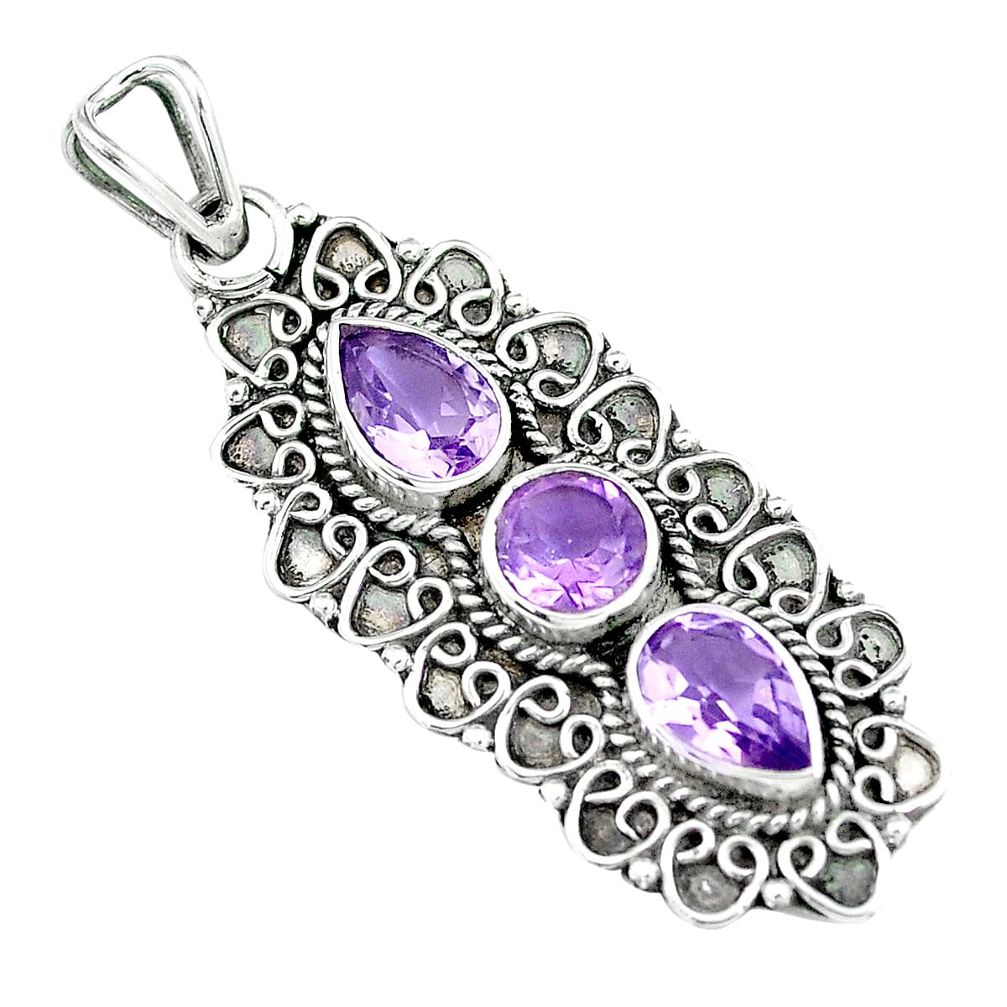 4.70cts natural purple amethyst 925 sterling silver pendant jewelry m89330