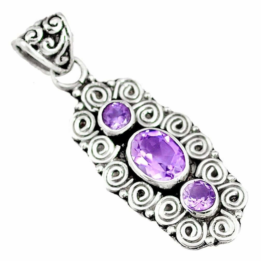 3.13cts natural purple amethyst 925 sterling silver pendant jewelry m89333