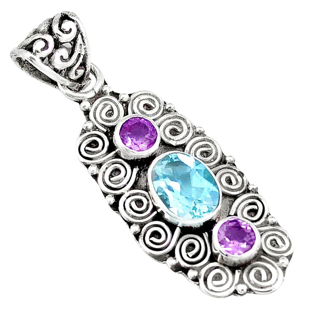 3.19cts natural blue topaz amethyst 925 sterling silver pendant jewelry m89336