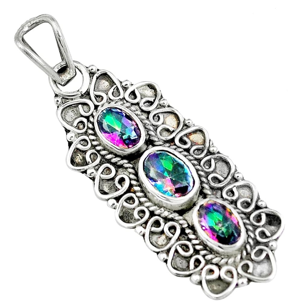 925 sterling silver 3.01cts multi color rainbow topaz pendant jewelry m89339