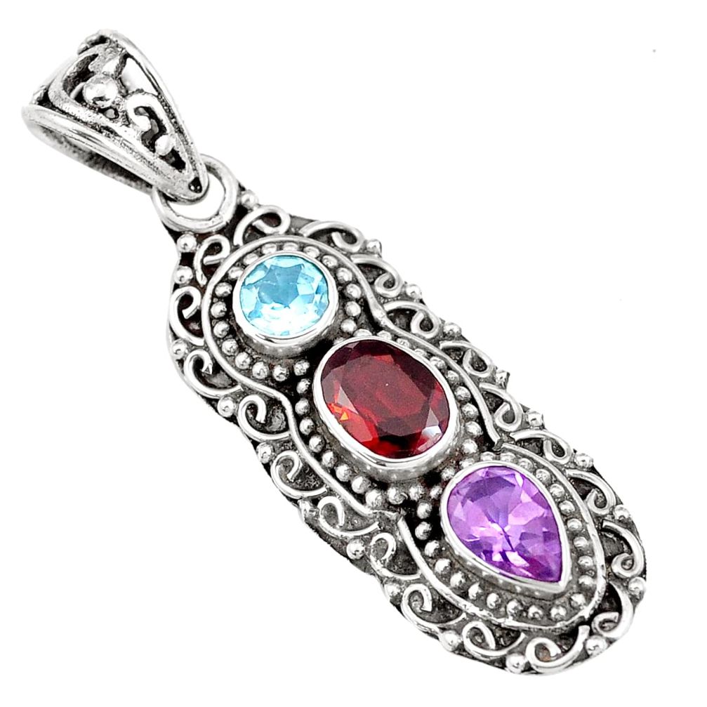 925 sterling silver 5.06cts natural red garnet purple amethyst pendant m89358