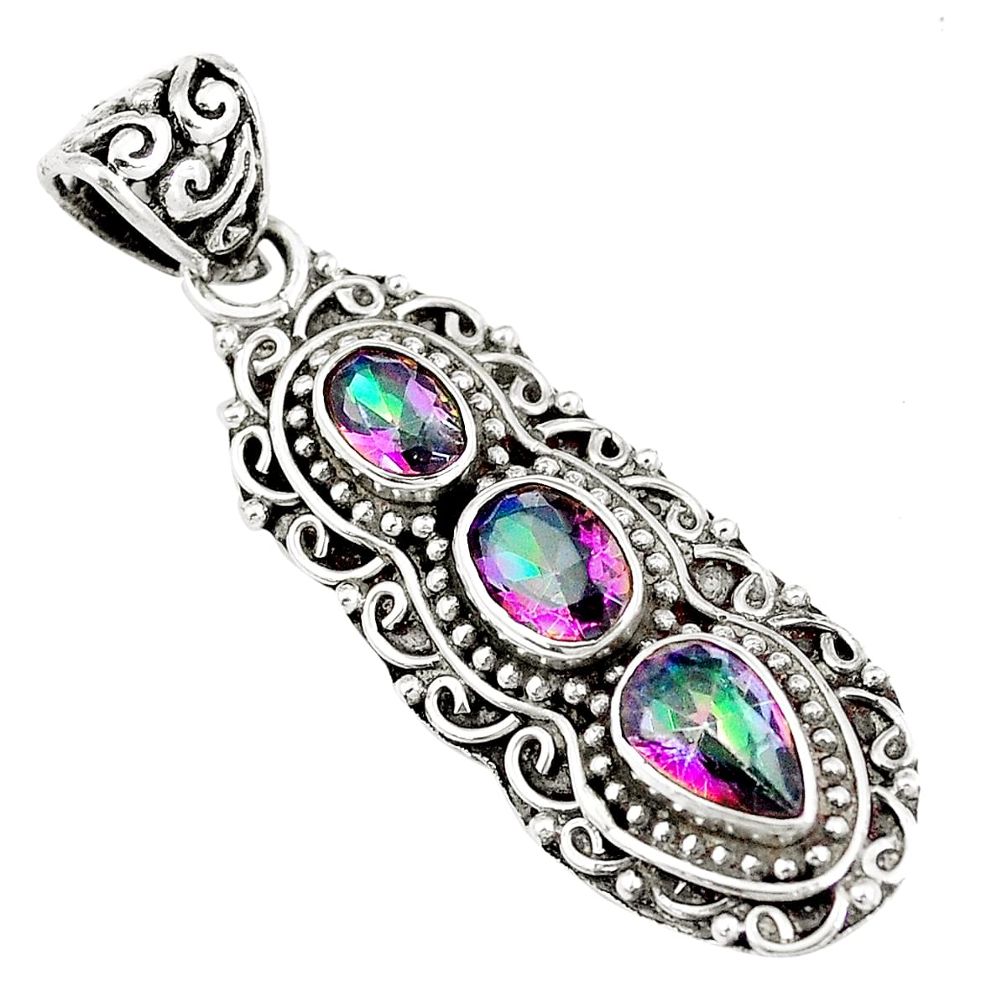 4.52cts multi color rainbow topaz 925 sterling silver pendant jewelry m89360