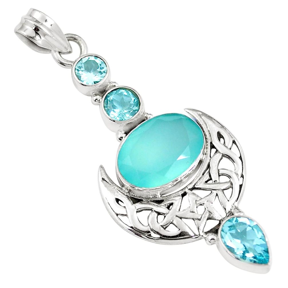 925 sterling silver 11.54cts natural aqua chalcedony oval topaz pendant m89367