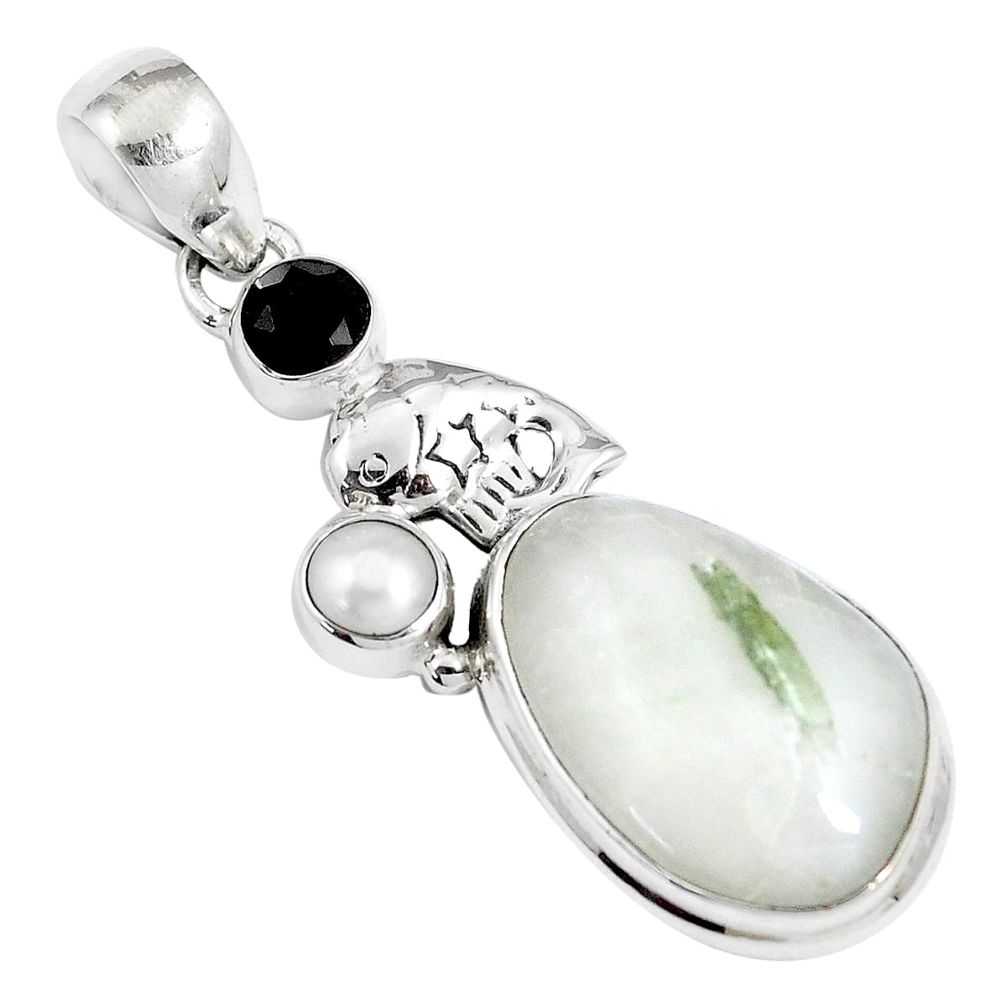 925 silver 16.46cts natural green tourmaline in quartz onyx pendant m89370