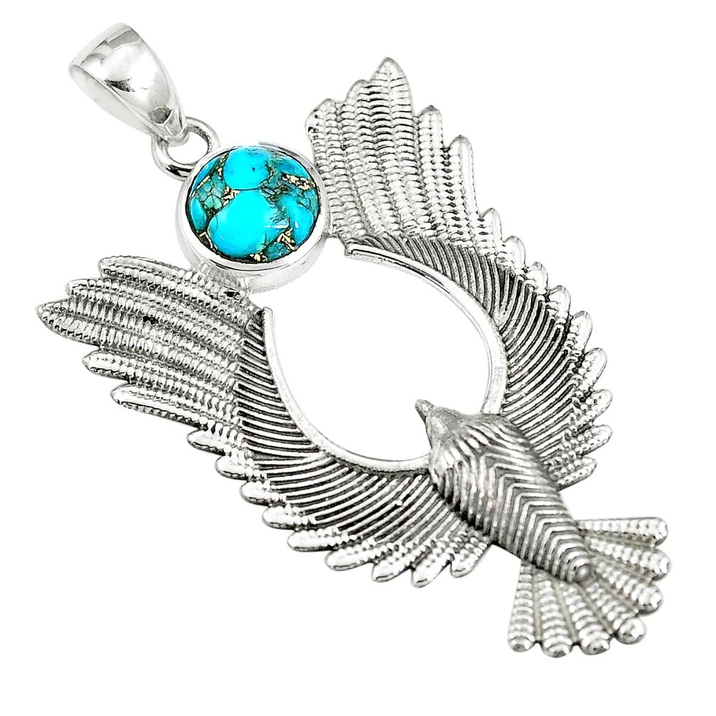 2.90cts blue copper turquoise 925 silver eagle charm pendant jewelry m89388