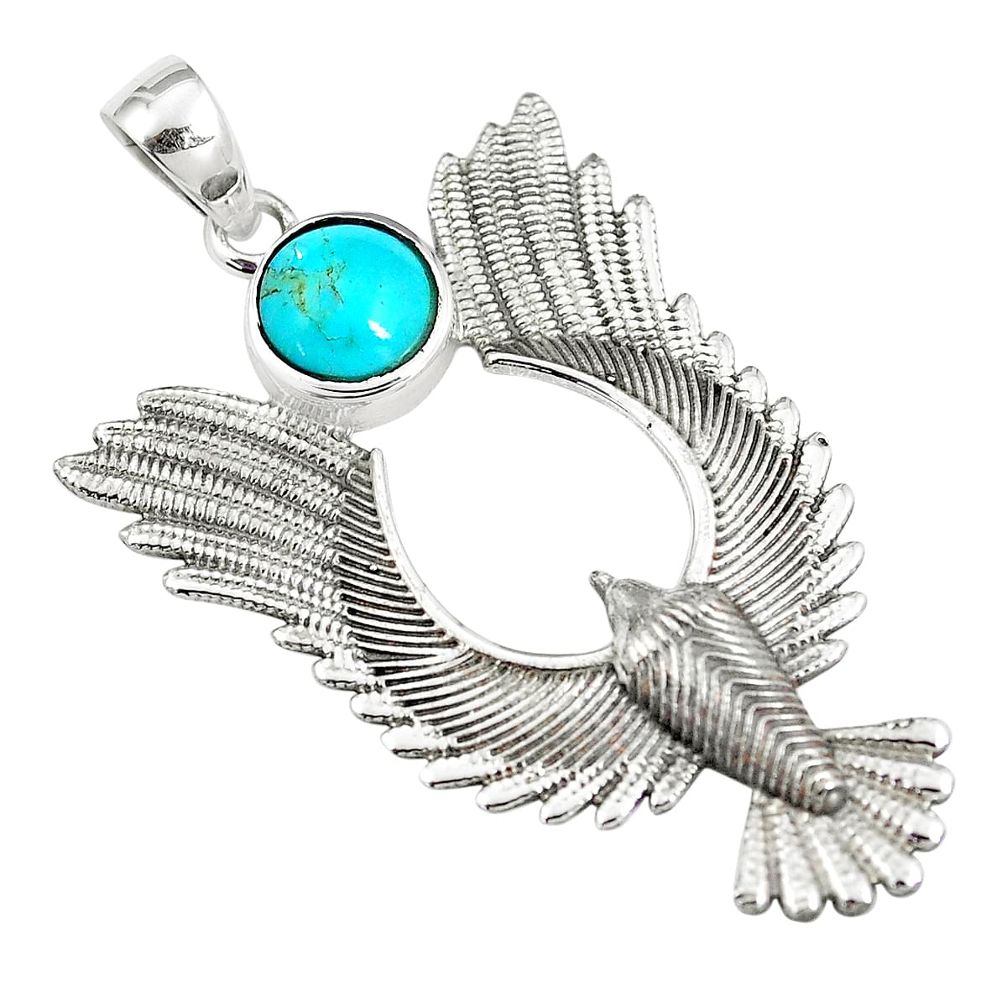 2.90cts blue arizona mohave turquoise 925 silver eagle charm pendant m89389