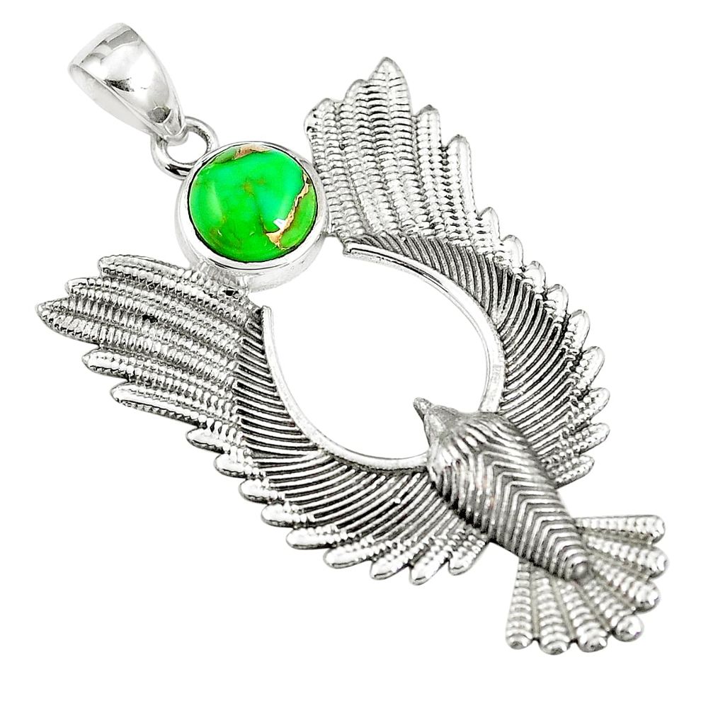 2.76cts green copper turquoise 925 sterling silver eagle charm pendant m89393