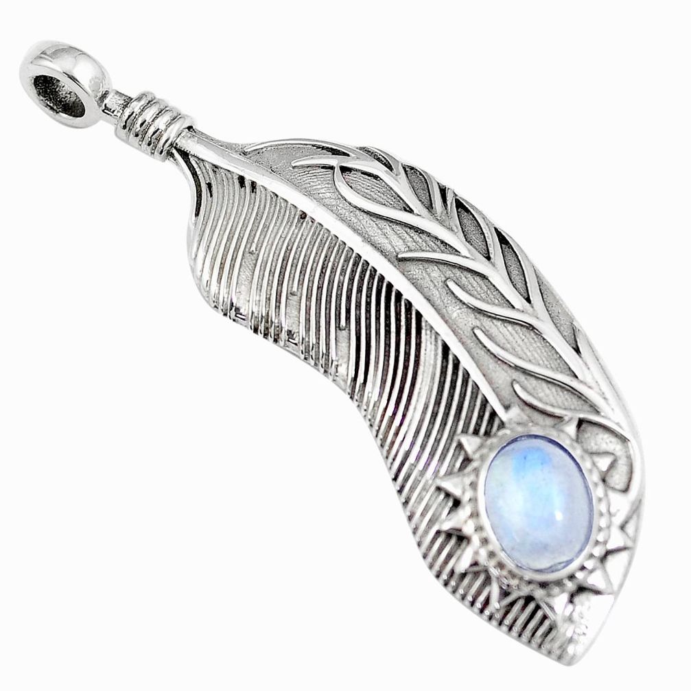 2.24cts natural rainbow moonstone 925 silver feather charm pendant m89398