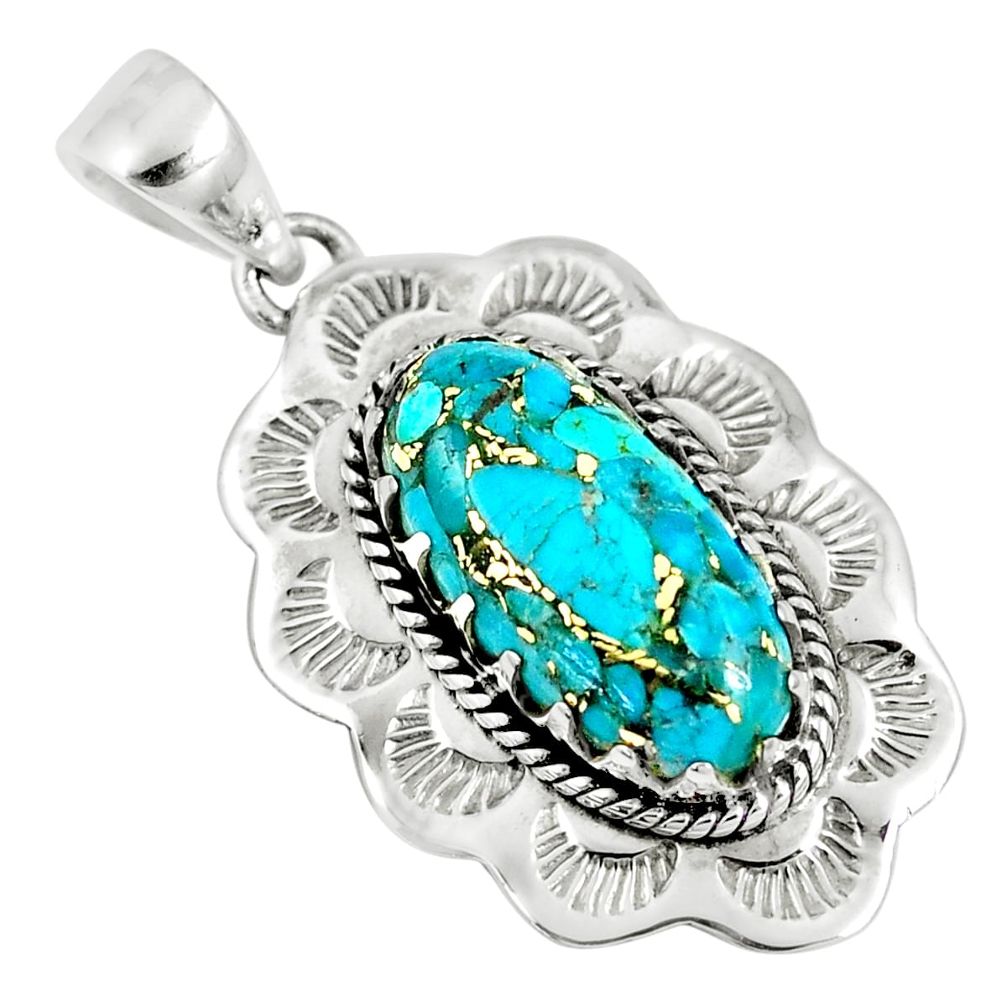 925 sterling silver 8.54cts blue copper turquoise oval pendant jewelry m89429