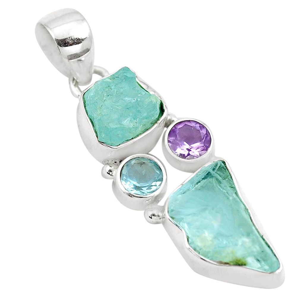 925 silver 12.43cts natural aqua aquamarine rough fancy amethyst pendant m90032